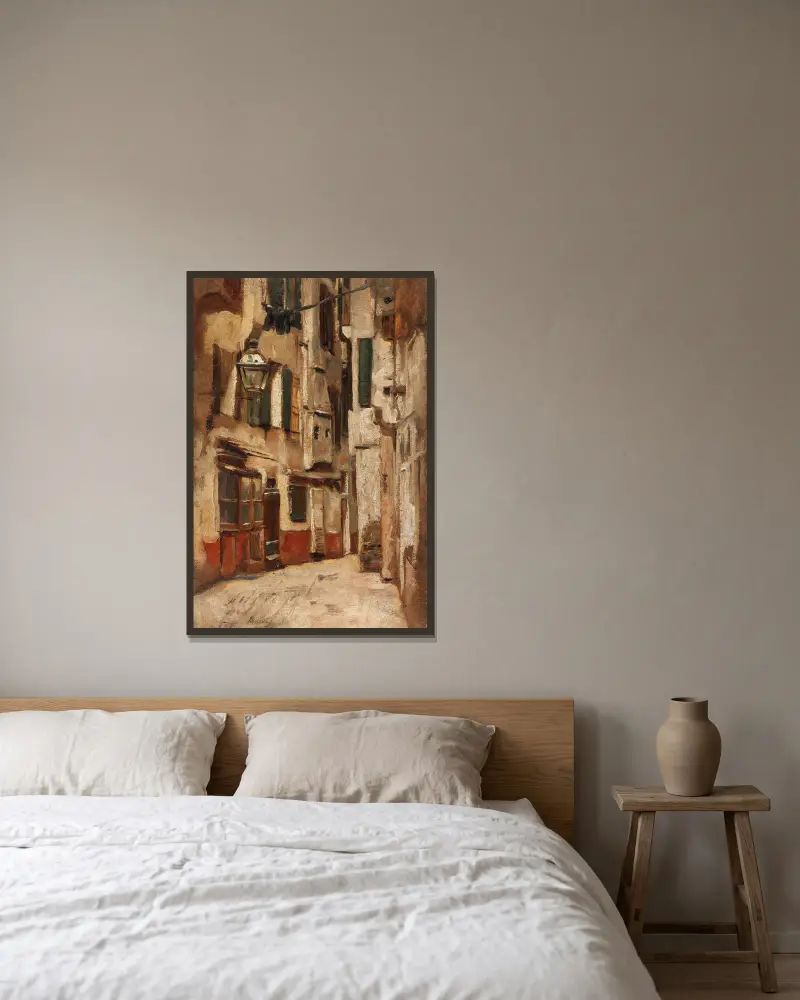 Venezianische Gasse nach rechts av Max Liebermann inramad på en vägg