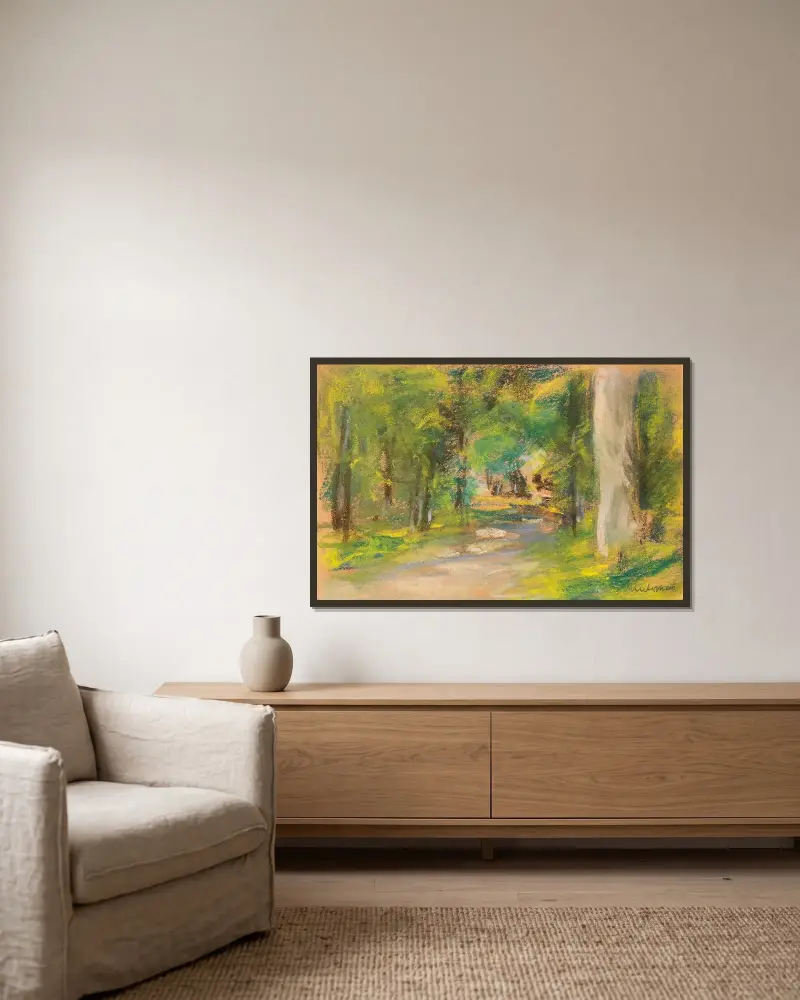 Väg i skogen av Max Liebermann inramad på en vägg