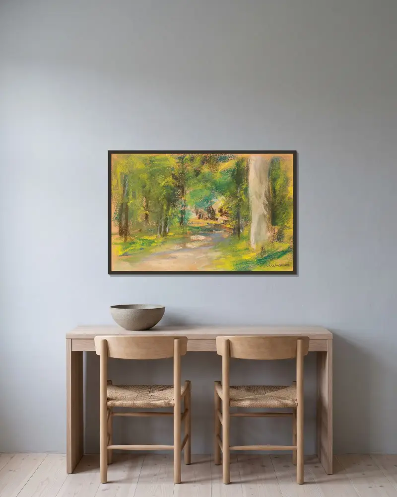 Väg i skogen av Max Liebermann inramad på en vägg