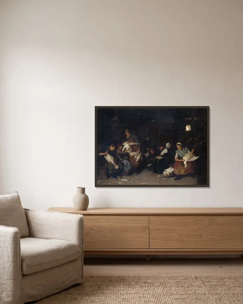 Kvinnor som plockar gäss av Max Liebermann inramad på en vägg
