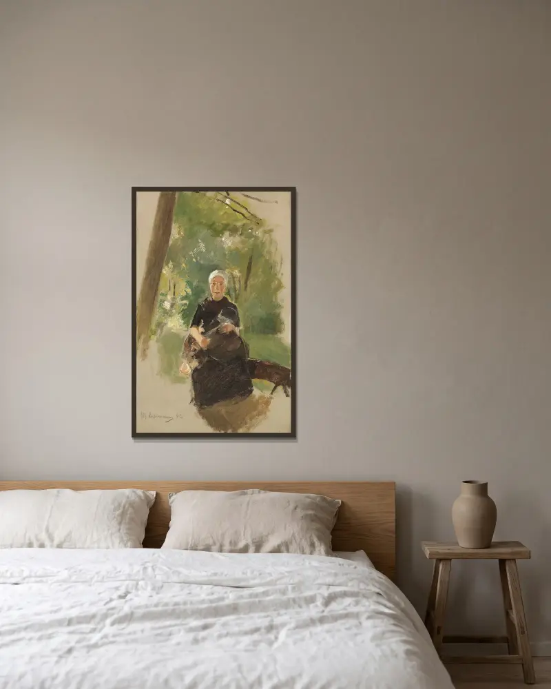 Ung mor under träd av Max Liebermann inramad på en vägg