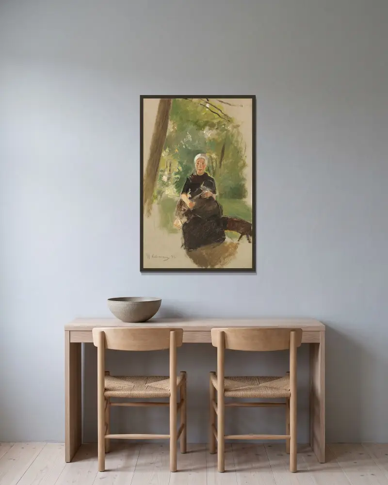 Ung mor under träd av Max Liebermann inramad på en vägg