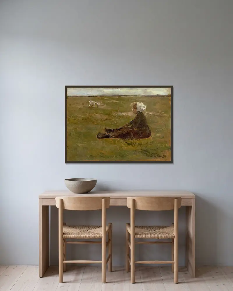 Ziegenhirtin av Max Liebermann inramad på en vägg