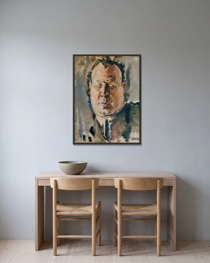 Der Schauspieler Emil Jannings av Max Oppenheimer inramad på en vägg