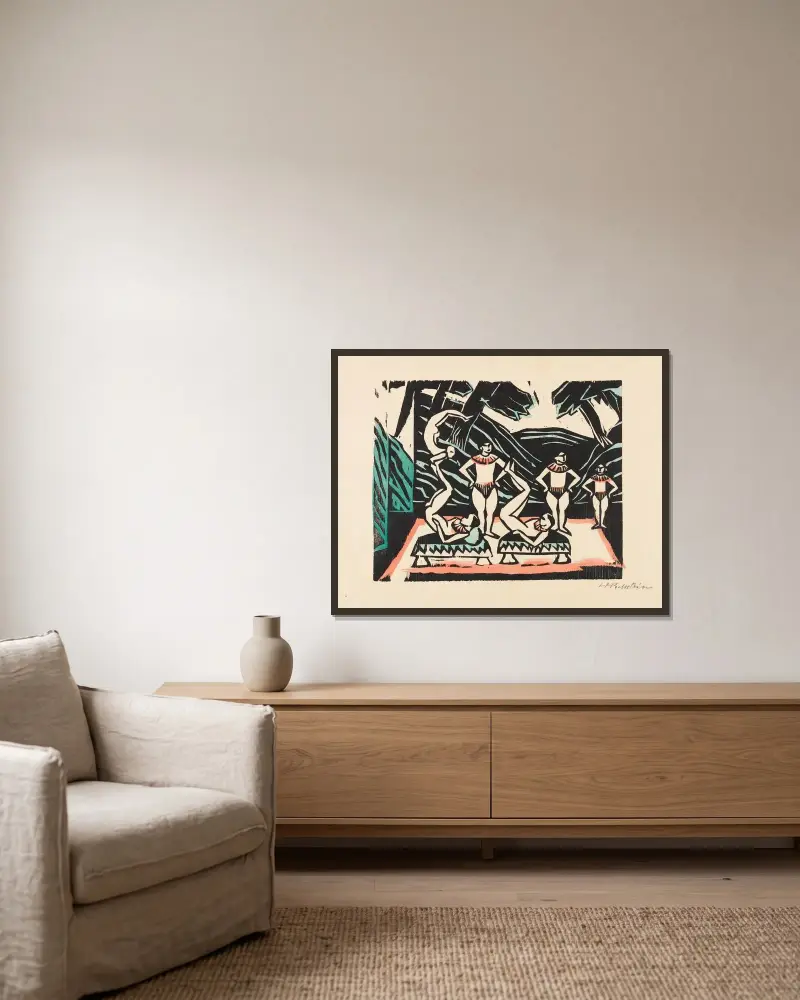 Akrobaten III von Hermann Max Pechstein gerahmt an einer Wand