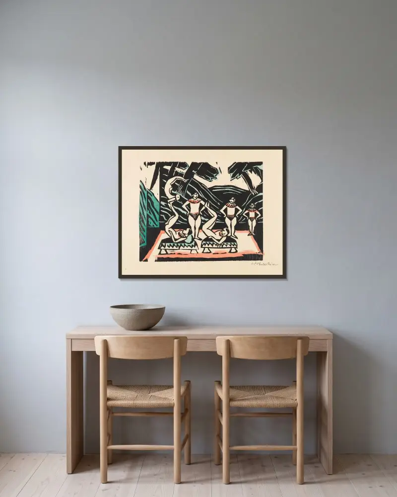 Akrobaten III von Hermann Max Pechstein gerahmt an einer Wand