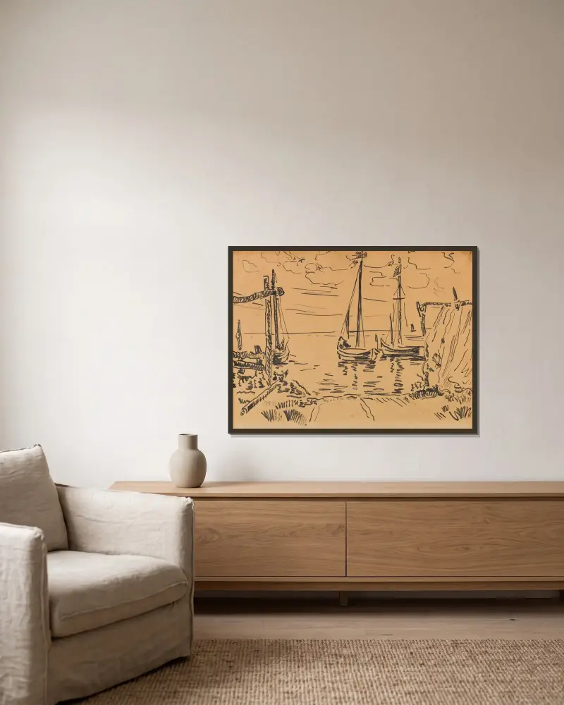 Boats in Nida von Hermann Max Pechstein gerahmt an einer Wand