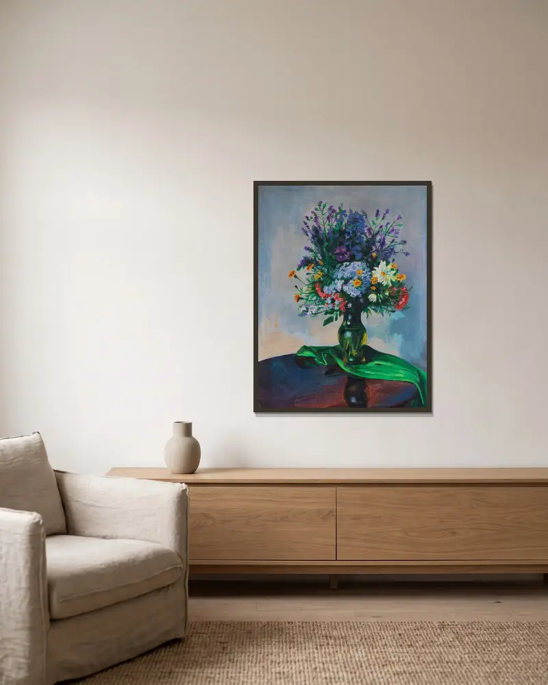 Blombukett av Hermann Max Pechstein inramad på en vägg