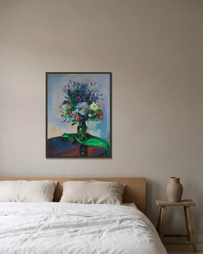 Blombukett av Hermann Max Pechstein inramad på en vägg