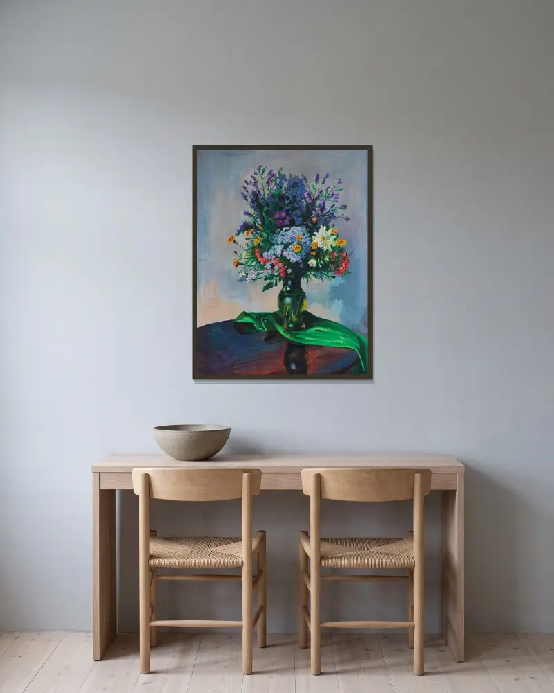 Blombukett av Hermann Max Pechstein inramad på en vägg