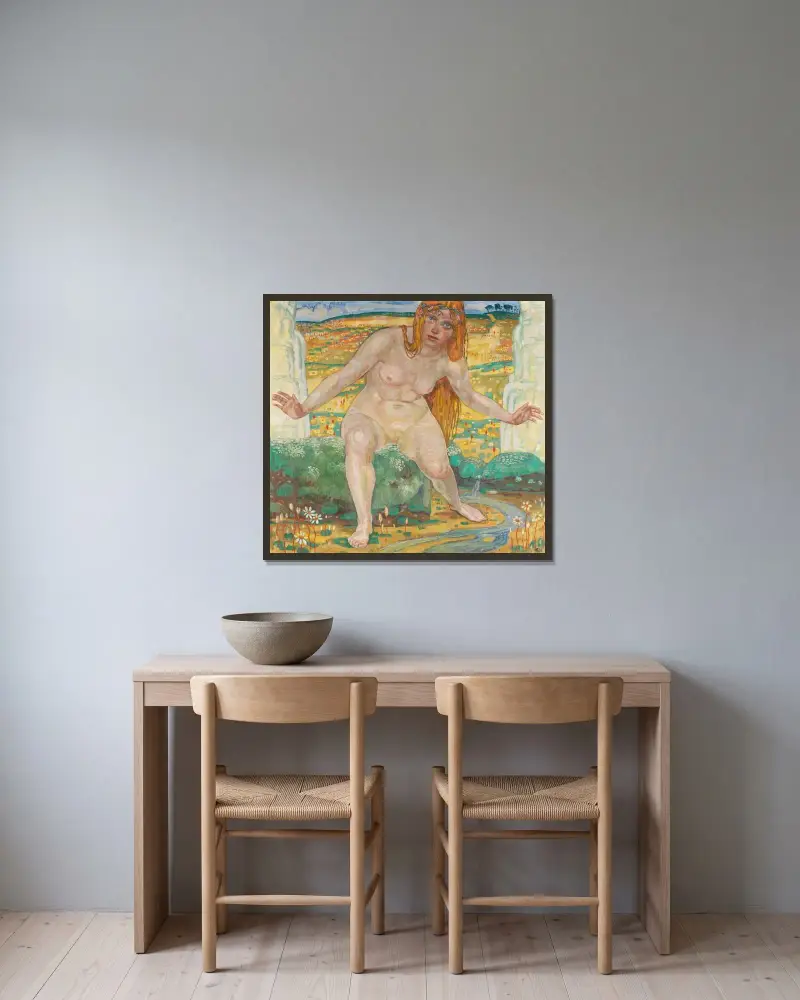 Källan av Hermann Max Pechstein inramad på en vägg