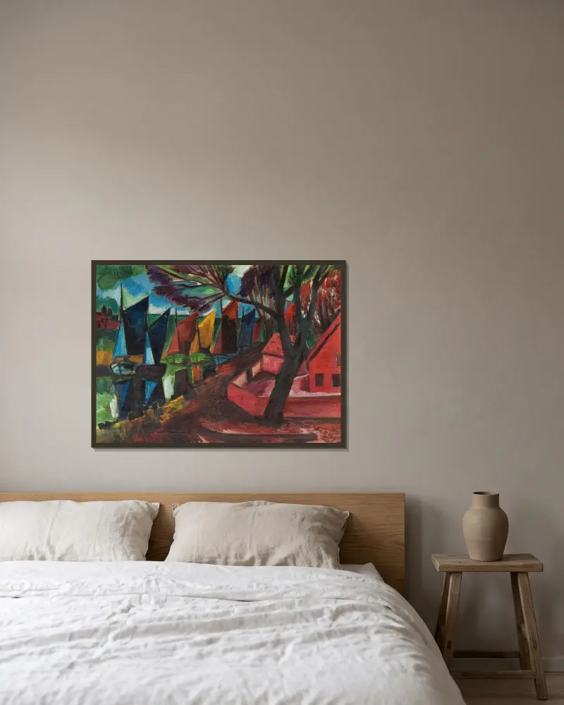 Fischerkutter von Hermann Max Pechstein gerahmt an einer Wand