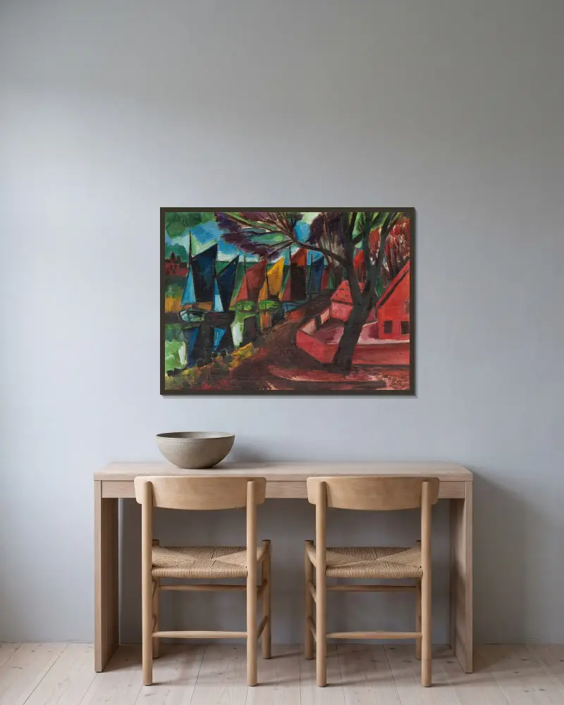 Fischerkutter von Hermann Max Pechstein gerahmt an einer Wand
