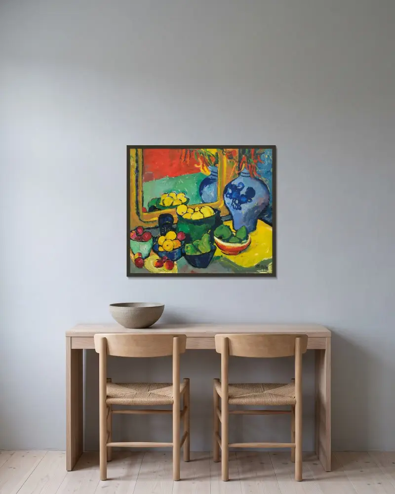 Frukter av Hermann Max Pechstein inramad på en vägg
