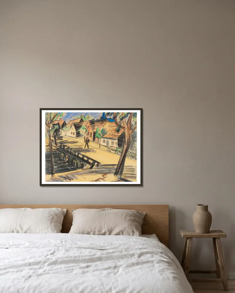 Große Mühlengraben-Brücke (Leba) von Hermann Max Pechstein gerahmt an einer Wand