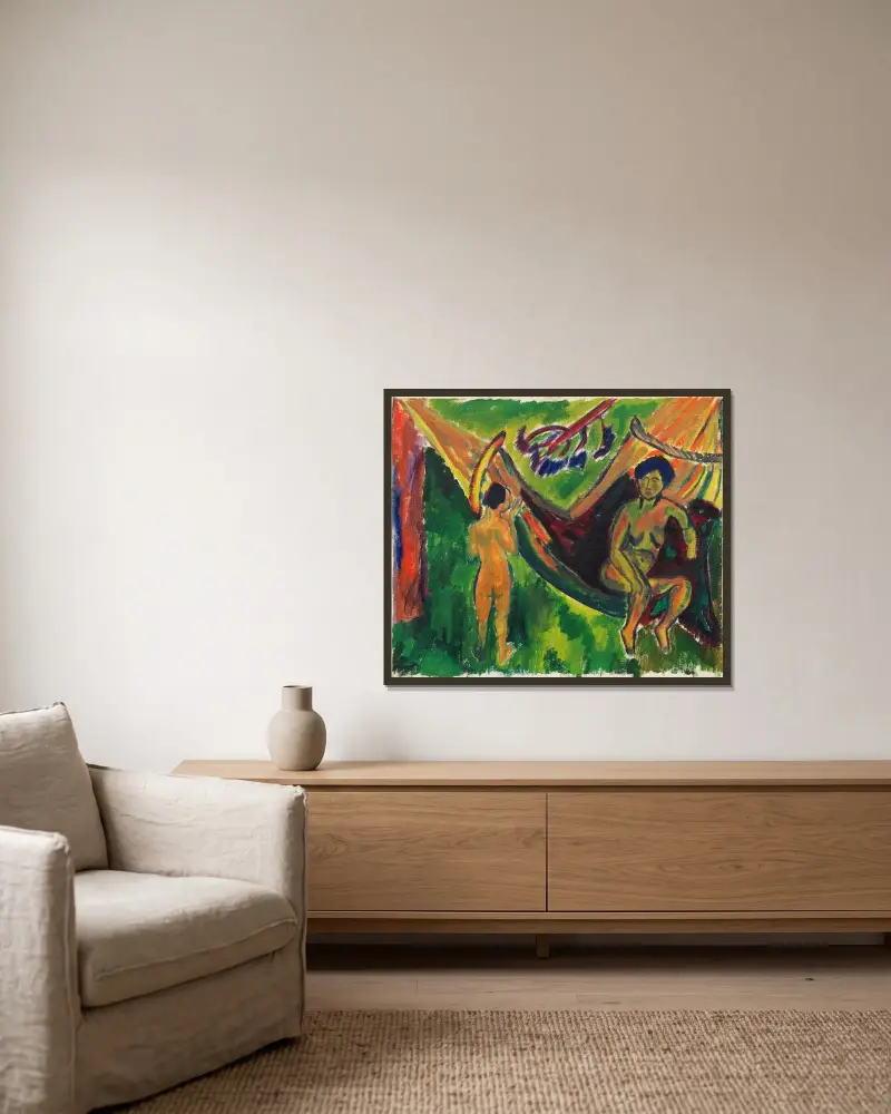I hängmattan av Hermann Max Pechstein inramad på en vägg