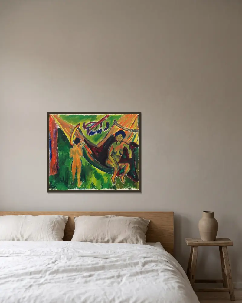 I hängmattan av Hermann Max Pechstein inramad på en vägg