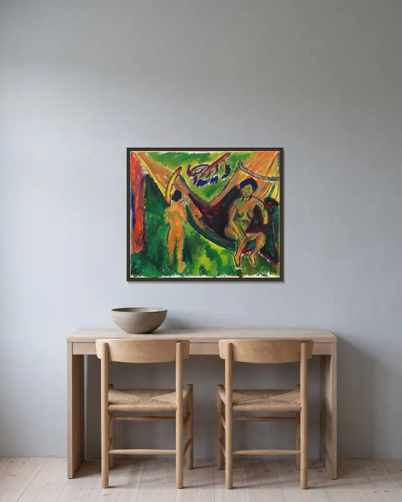I hängmattan av Hermann Max Pechstein inramad på en vägg