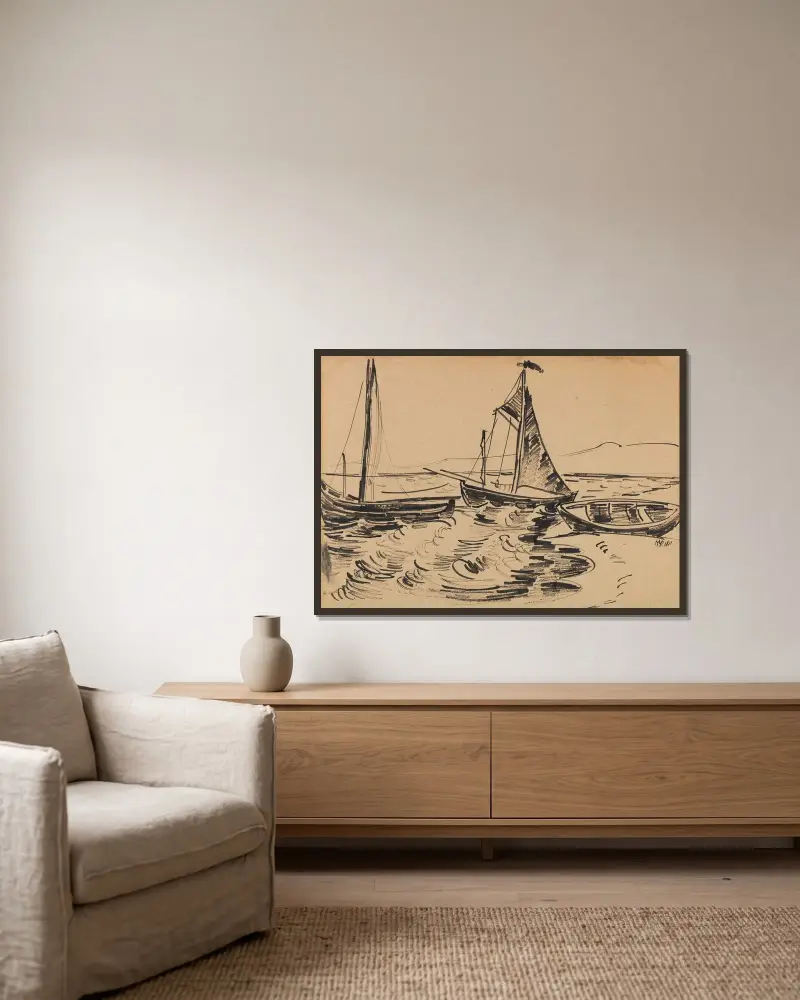 Kurenkähne und Beiboot av Hermann Max Pechstein inramad på en vägg