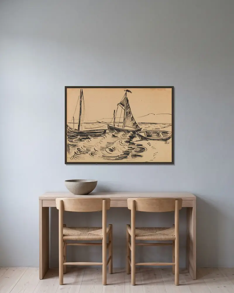 Kurenkähne und Beiboot av Hermann Max Pechstein inramad på en vägg
