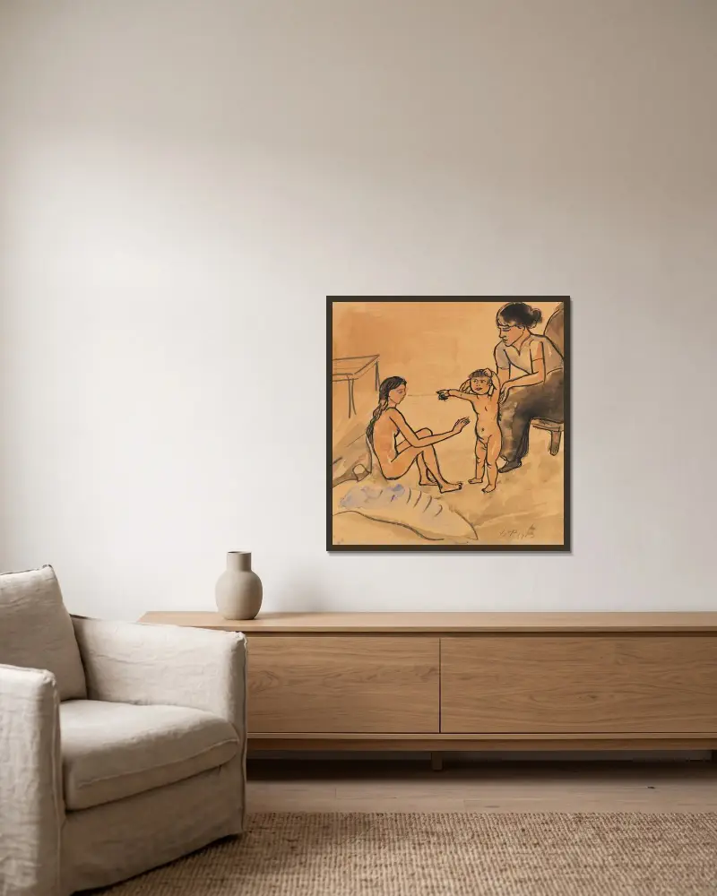 Mor och hennes två barn av Hermann Max Pechstein inramad på en vägg