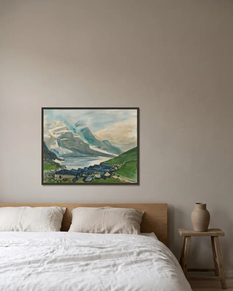 Bergssjö av Hermann Max Pechstein inramad på en vägg
