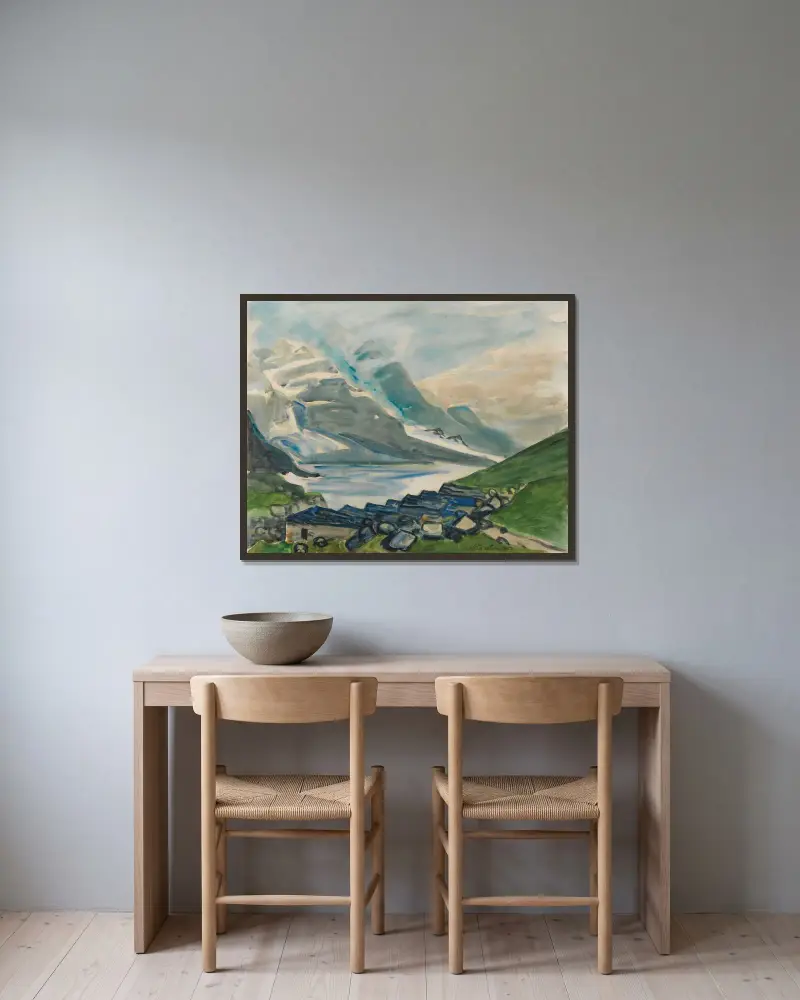 Bergssjö av Hermann Max Pechstein inramad på en vägg