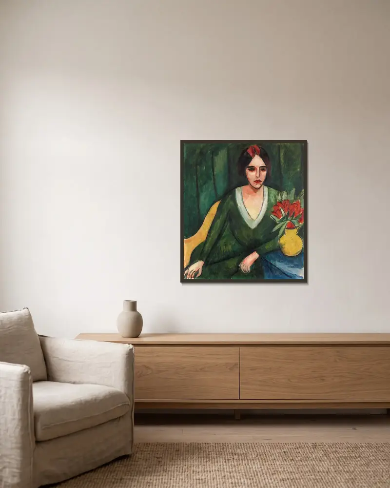 Porträtt av en kvinna av Hermann Max Pechstein inramad på en vägg