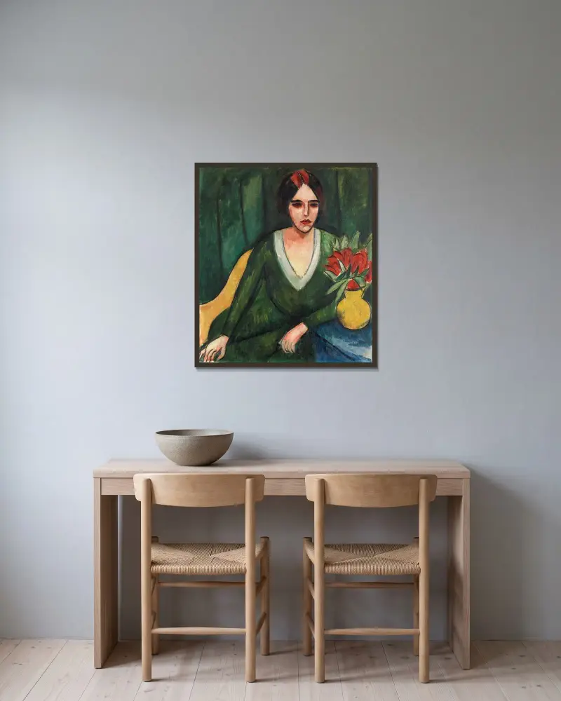 Porträtt av en kvinna av Hermann Max Pechstein inramad på en vägg
