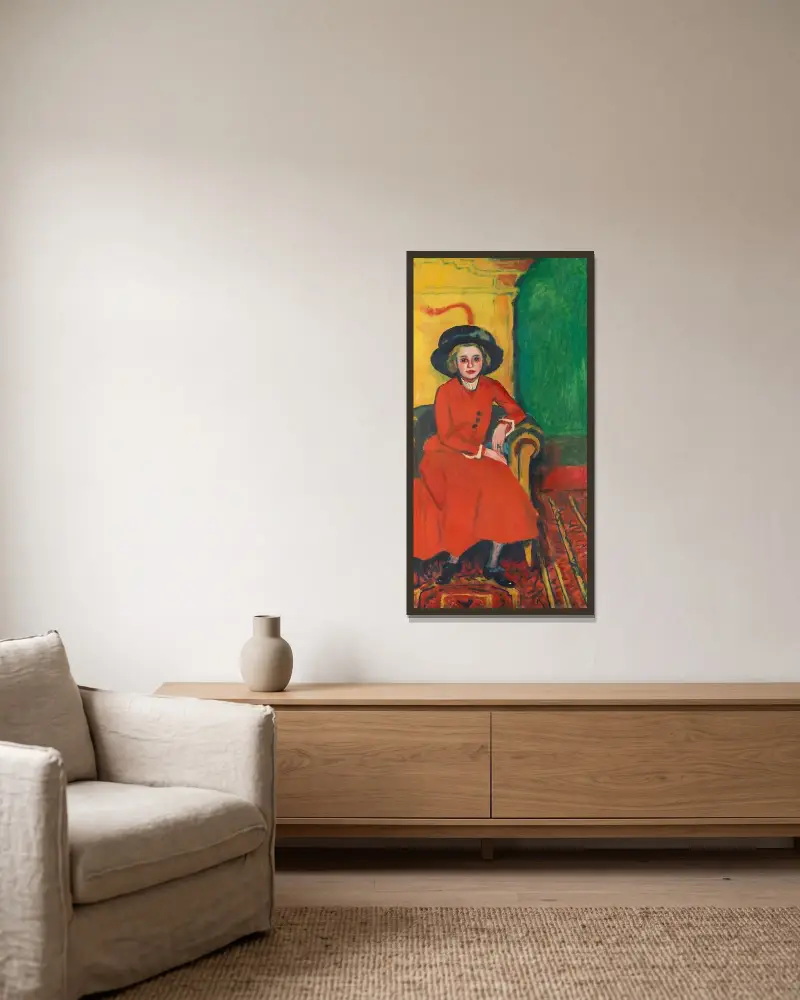 Porträtt av Charlotte Cuhrt av Hermann Max Pechstein inramad på en vägg