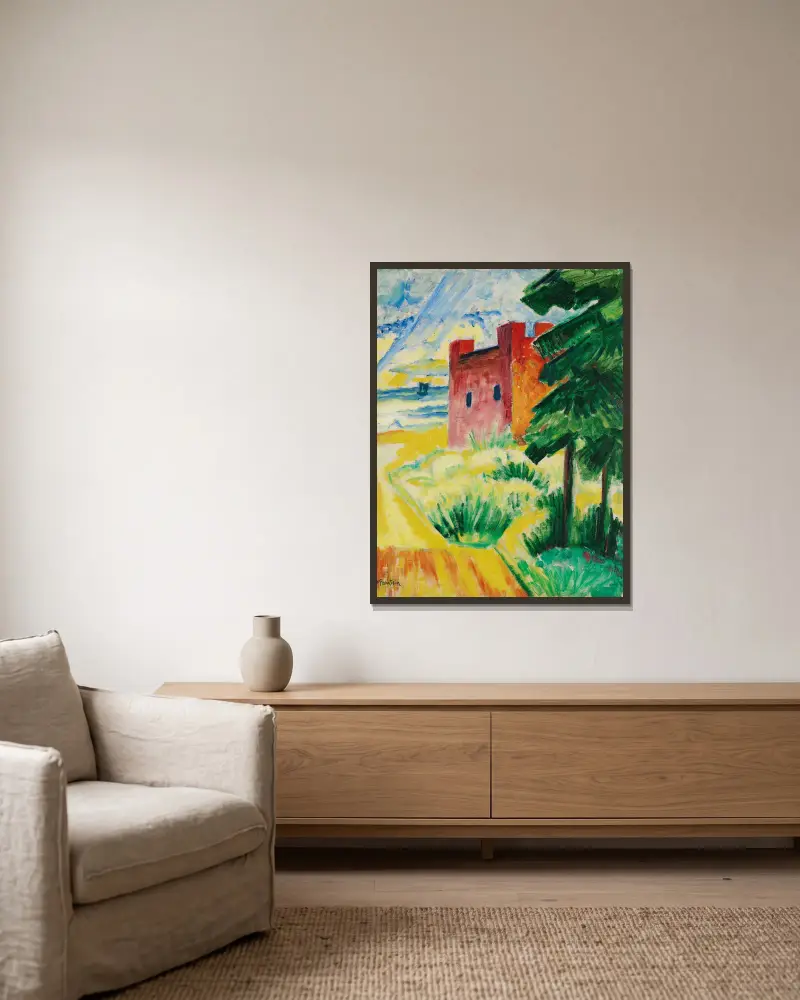 Rettungshaus in den Dünen von Hermann Max Pechstein gerahmt an einer Wand