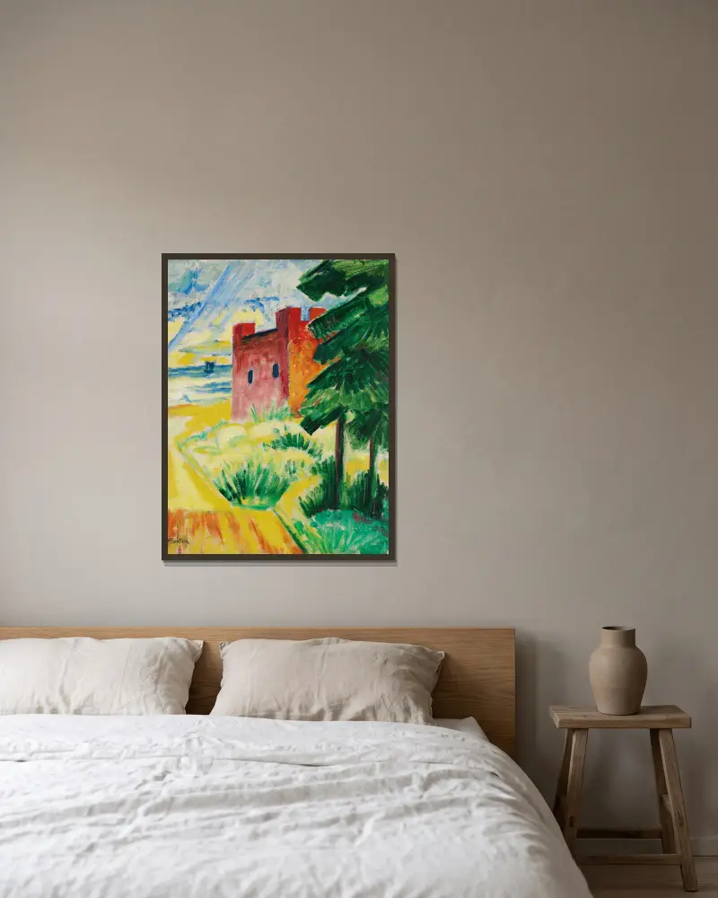 Rettungshaus in den Dünen von Hermann Max Pechstein gerahmt an einer Wand