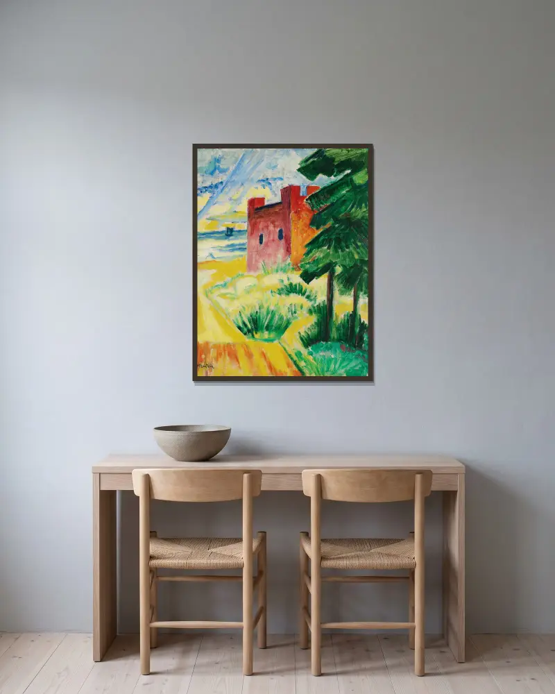 Rettungshaus in den Dünen von Hermann Max Pechstein gerahmt an einer Wand