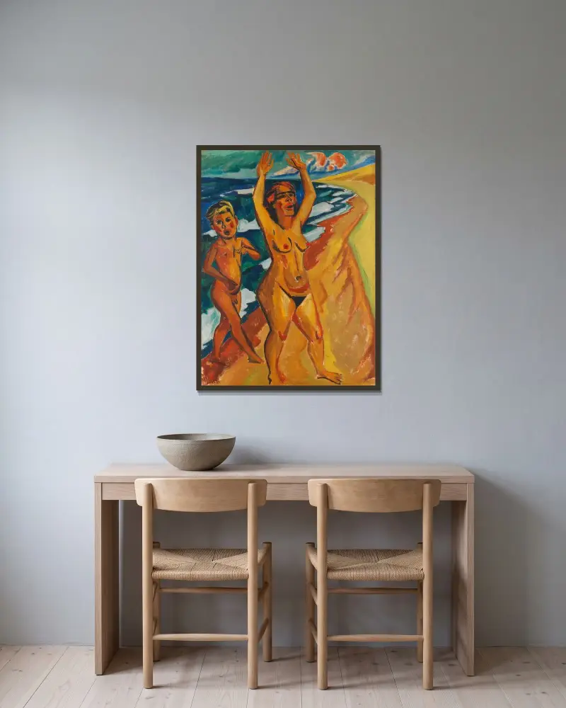 Skrik vid havet av Hermann Max Pechstein inramad på en vägg