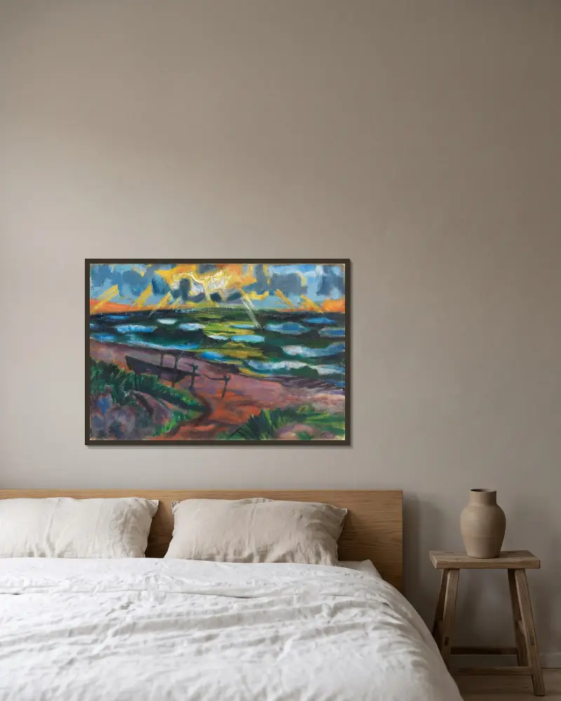 Stormigt väder på Östersjön (solbelysta vågor) av Hermann Max Pechstein inramad på en vägg
