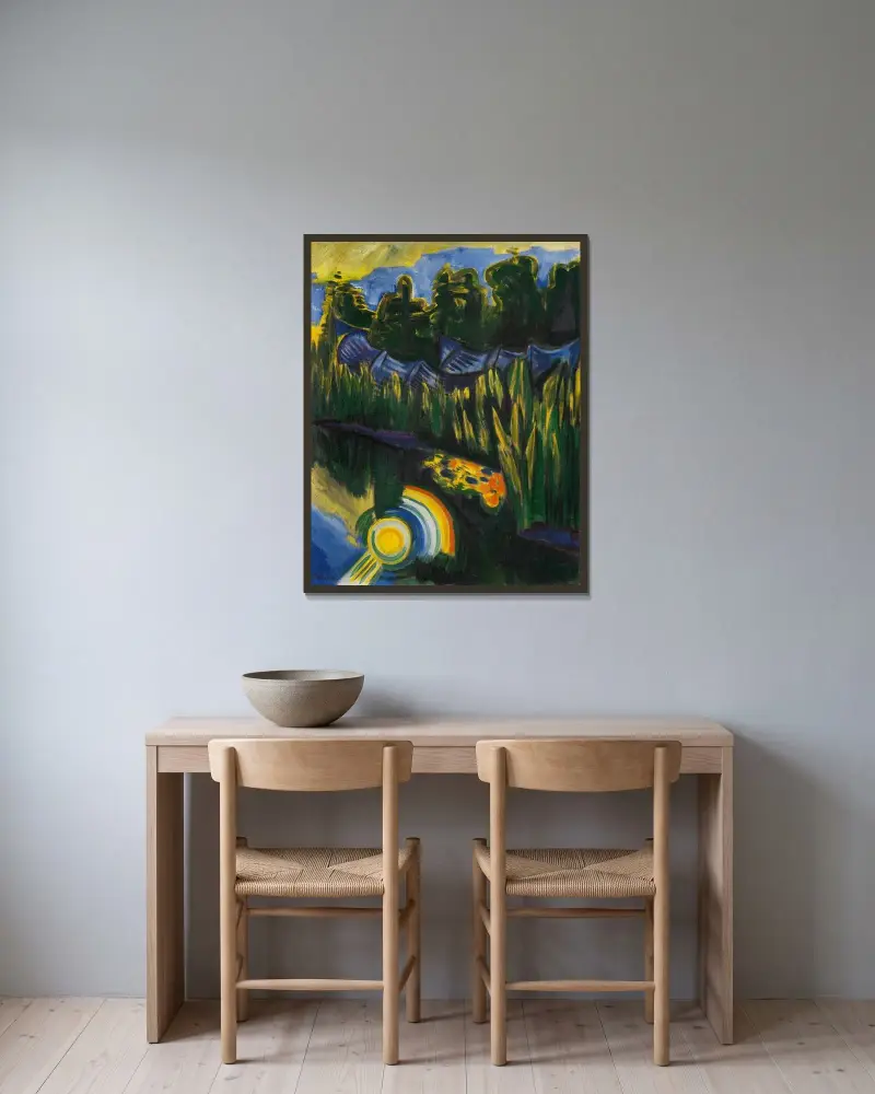 Sol i vassen av Hermann Max Pechstein inramad på en vägg