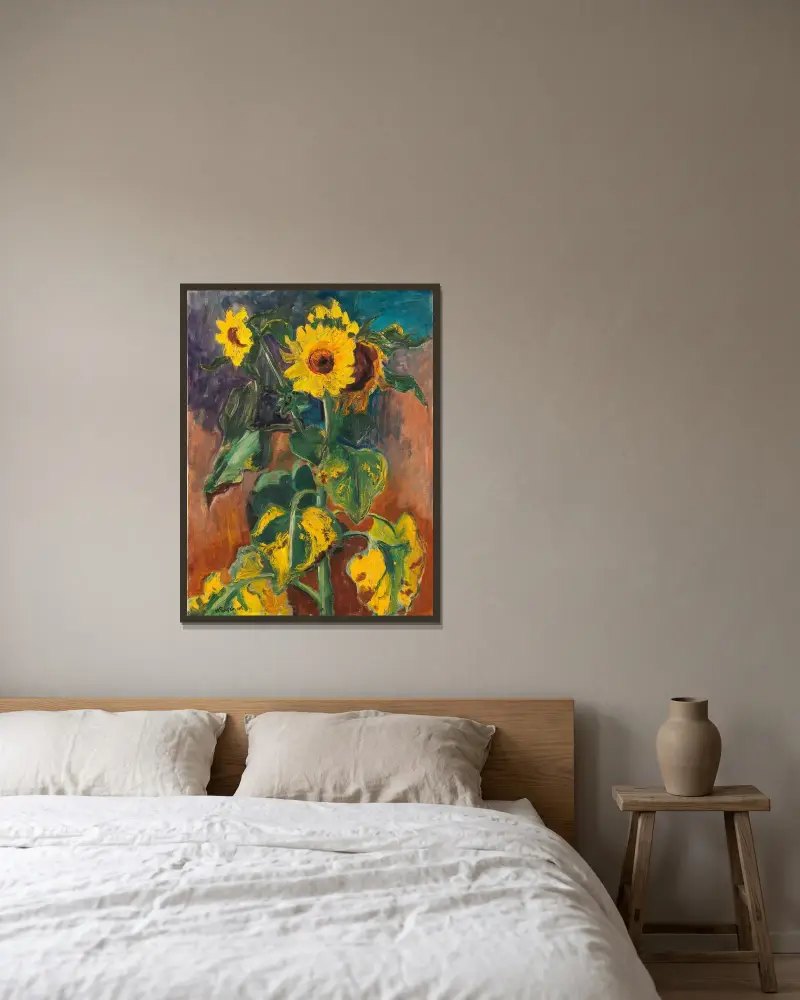 Solrosor av Hermann Max Pechstein inramad på en vägg