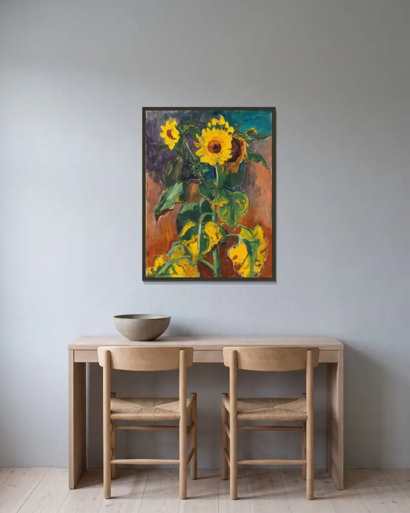 Solrosor av Hermann Max Pechstein inramad på en vägg