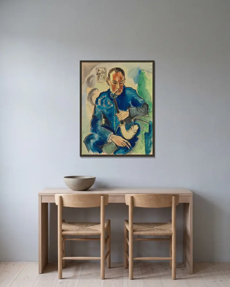 Rökaren – Porträtt av Alfred Hess, Erfurt av Hermann Max Pechstein inramad på en vägg