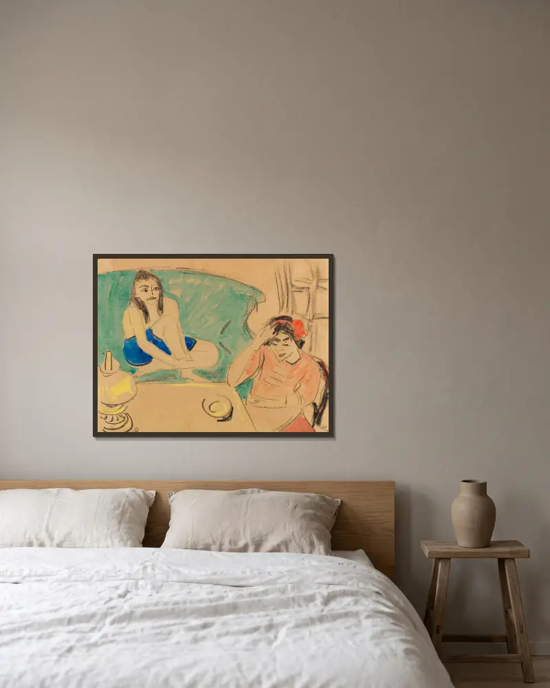 Dvě dívky u stolu, Hermann Max Pechstein v rámu na stěně