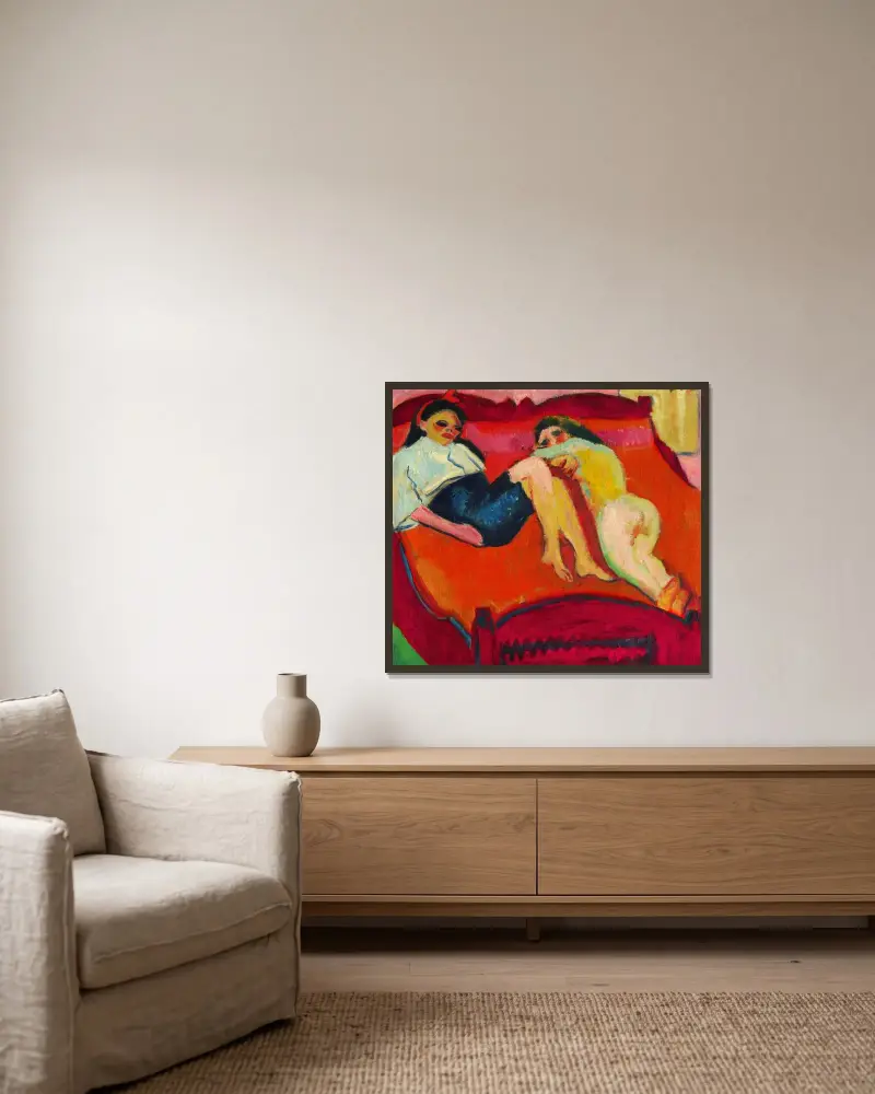 Two reclining girls, Hermann Max Pechstein w ramie na ścianie