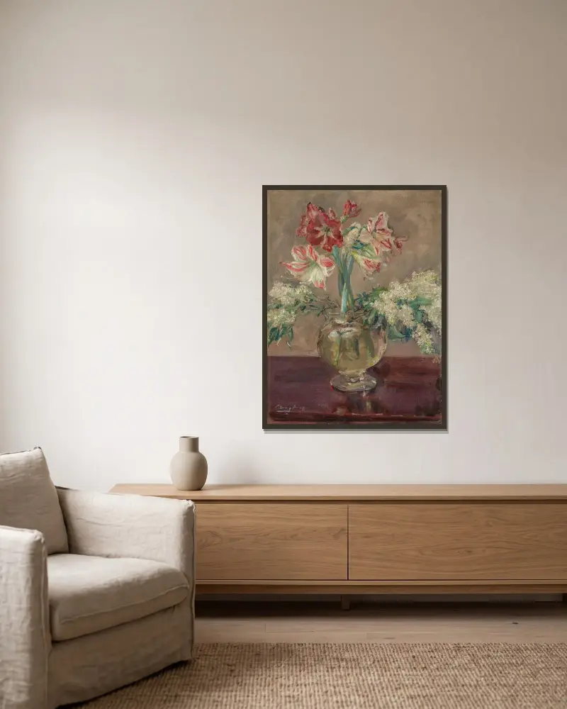 Amaryllis och syren av Max Slevogt inramad på en vägg