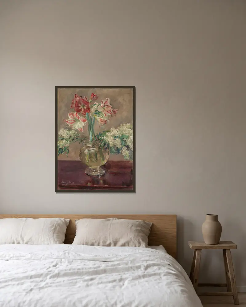 Amaryllis och syren av Max Slevogt inramad på en vägg