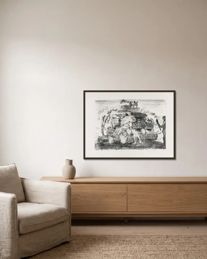 Bestattung des Patroklos von Max Slevogt gerahmt an einer Wand