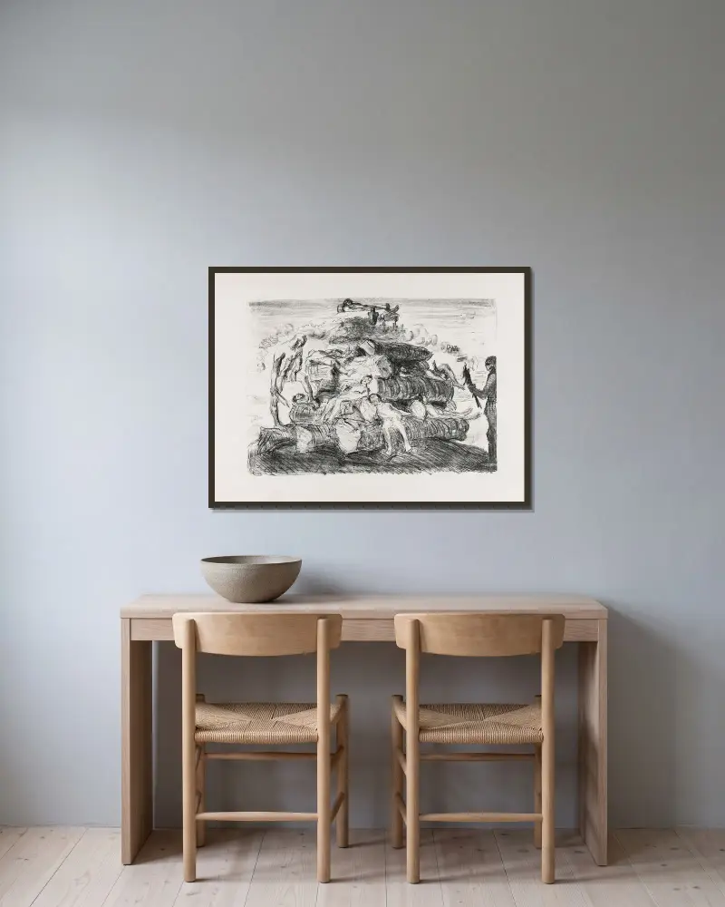 Bestattung des Patroklos von Max Slevogt gerahmt an einer Wand