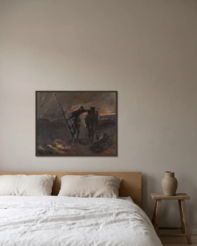 Don Quijote – nattvakt (Don Quijote och Rosinante) av Max Slevogt inramad på en vägg