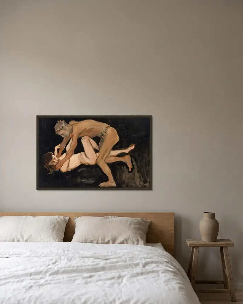 Faun och en flicka av Max Slevogt inramad på en vägg