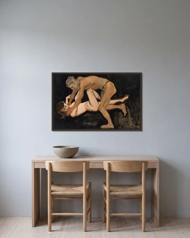 Faun och en flicka av Max Slevogt inramad på en vägg