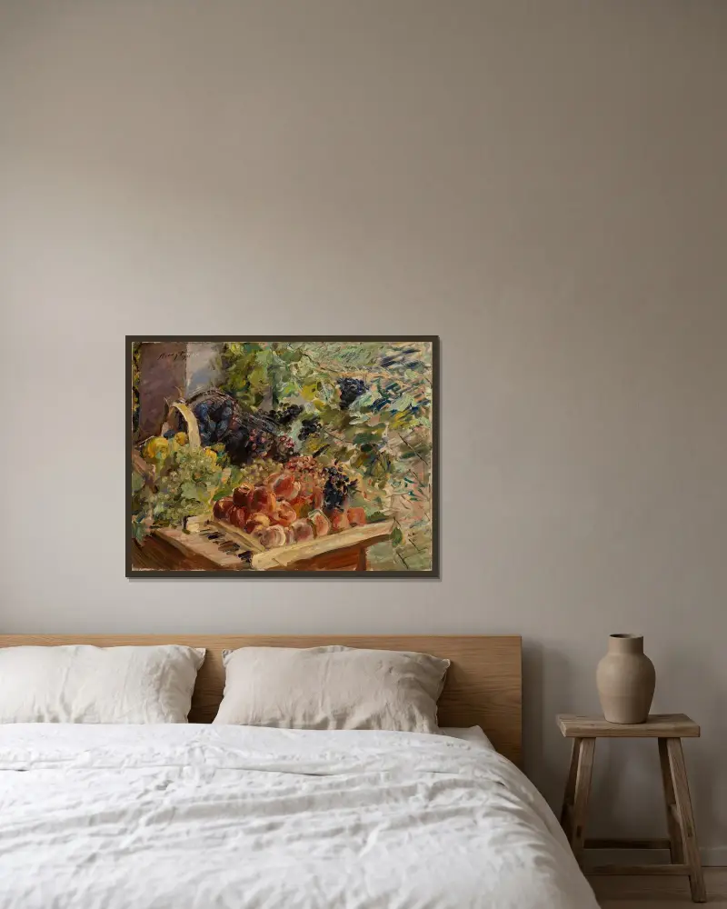 Fruktstilleben av Max Slevogt inramad på en vägg