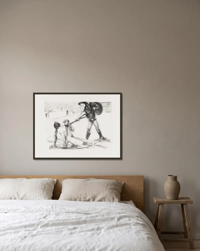 Hektors Tod von Max Slevogt gerahmt an einer Wand